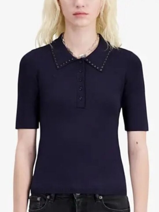 The Kooples Tops - The Kooples Shimmer Knit Studded Polo Top